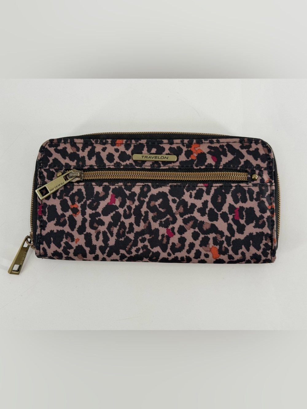 Travelon RFID Blocking Leopard Print Zipper Accordion Wallet